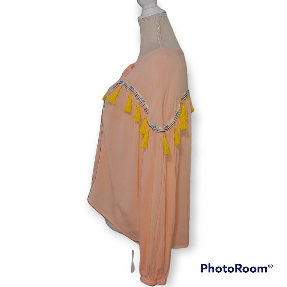 Gianni Bini medium orange long sleeve tassels boho peasant flowy top - Picture 6 of 7